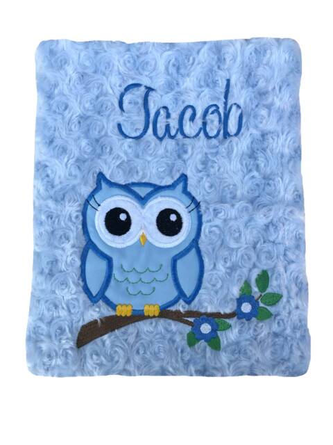 Owl Personalised Blue Blanket/Throw - image 1