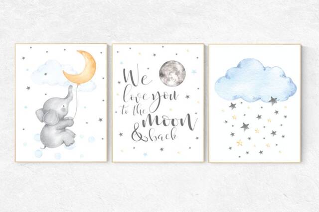 Elephant Moon Nursery Print Gender Neutral Baby Room Wall Art - image 1