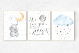 Elephant Moon Nursery Print Gender Neutral Baby Room Wall Art - thumbnail 1