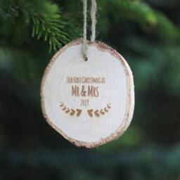 Engraved Wooden Mr & Mrs Christmas Ornament - First 2025 - thumbnail 2