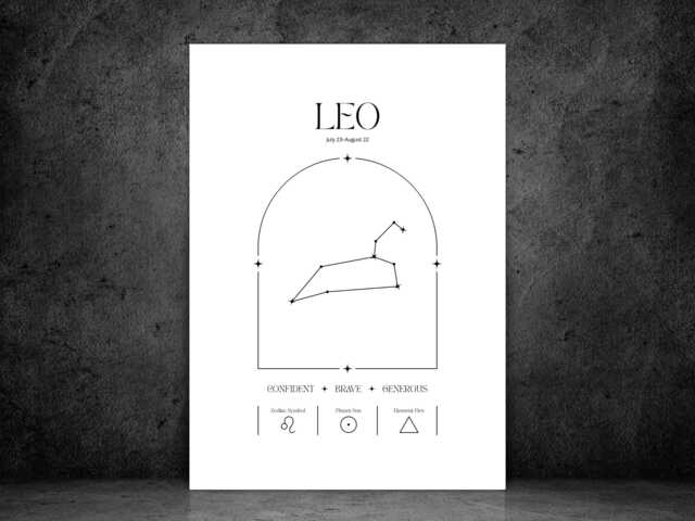 Leo Zodiac Print - Minimalist Astrology Poster Horoscope Wall Art Star Sign Decor Gift Idea A5 A4 A3 Framed Or Unframed - image 1