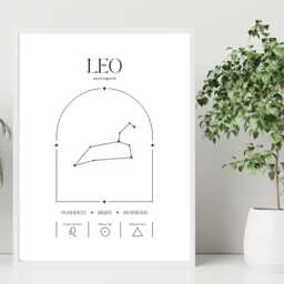 Leo Zodiac Print - Minimalist Astrology Poster Horoscope Wall Art Star Sign Decor Gift Idea A5 A4 A3 Framed Or Unframed - thumbnail 3