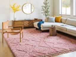 Hand Tufted Pink Diamond Moroccan Rug, Shag Berber Carpet, Boho Area Living Room Rugs