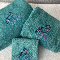 Personalized Embroidered Peacock Towel Sparkling Cotton Bath & Hand Towel - thumbnail 2