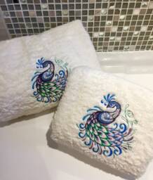Personalized Embroidered Peacock Towel Sparkling Cotton Bath & Hand Towel