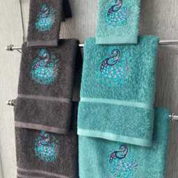 Personalized Embroidered Peacock Towel Sparkling Cotton Bath & Hand Towel - thumbnail 3