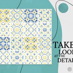 Madrid Azulejo Classic Vinyl Flooring, Yellow Waterproof Material, Blue Easy To Clean Tiles Gift For Her, Abstract Decor - thumbnail 2
