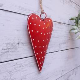 Large Red Polka Dot Metal Hanging Heart - Decoration Wall Decor Rustic Gift Wedding Decorative - thumbnail 3