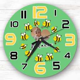 Cute Bumble Bee Photo Personalised Gift For Kid's Bedroom Clock - Kids Clock, Children's , Custom Wall - thumbnail 1