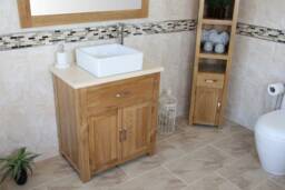 Bathroom Vanity Cabinet - Solid Oak Sink Unit Modern Wash Stand Cream Marble Top Ceramic Basin 502cmcbc