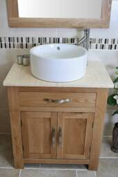 Bathroom Vanity Cabinet - Solid Oak Sink Unit Modern Wash Stand Cream Marble Top Ceramic Basin 502cmcbc - thumbnail 3