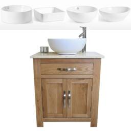 Bathroom Vanity Cabinet - Solid Oak Sink Unit Modern Wash Stand Cream Marble Top Ceramic Basin 502cmcbc - thumbnail 2