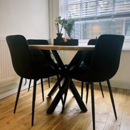 Solid Wood Round Dining Table - Circular Industrial Black Metal Spider Legs - thumbnail 2