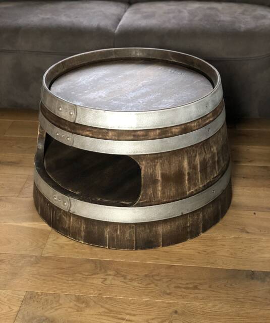 Wine Barrel Coffee Table With Shelf, Rounded Corners, Whiskey Look - image 1