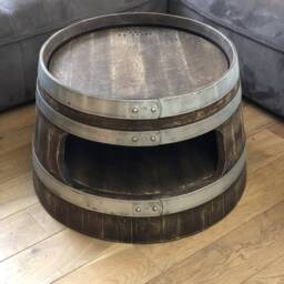 Wine Barrel Coffee Table With Shelf, Rounded Corners, Whiskey Look - thumbnail 3