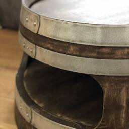 Wine Barrel Coffee Table With Shelf, Rounded Corners, Whiskey Look - thumbnail 2