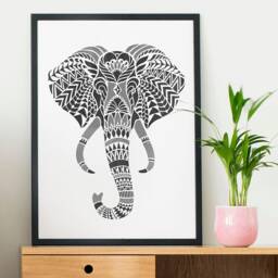 Elephant Head Wall Art Stencil - Diy Tribal Design Geometric For Home Makeovers
