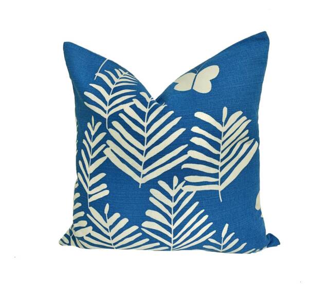 Vera Neumann For Schumacher - Fern Silhouette Blue Crisp Graphic Botanical Designer Cushion Cover Handmade Throw Pillow Luxury Home - image 1