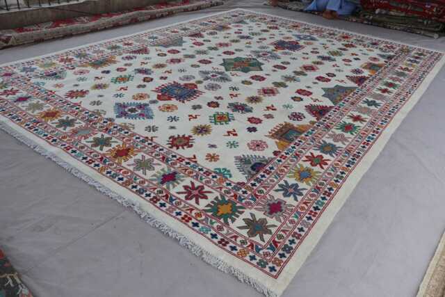 10x14 Beige Tribal Area Rug, Large Afghan Hand Knotted Wool Contemporary Farmhouse Decor Oriental Dining Table Rug - image 1