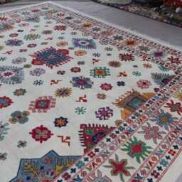 10x14 Beige Tribal Area Rug, Large Afghan Hand Knotted Wool Contemporary Farmhouse Decor Oriental Dining Table Rug - thumbnail 3