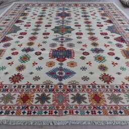 10x14 Beige Tribal Area Rug, Large Afghan Hand Knotted Wool Contemporary Farmhouse Decor Oriental Dining Table Rug - thumbnail 2