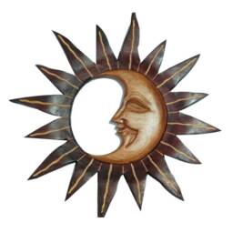 Carved Handmade Wooden New Sun Moon Large Ornament Wall Decor For Home Good Luck - thumbnail 1