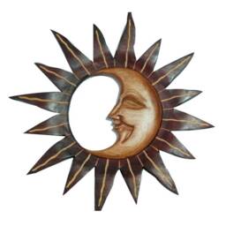 Carved Handmade Wooden New Sun Moon Large Ornament Wall Decor For Home Good Luck - thumbnail 3