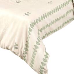 Vintage Style Floral Bed Linen, Pure Cotton French Antique Beige Bedding, Green Bedding Set With Pillow Cases, Cottage Farmhouse - thumbnail 3