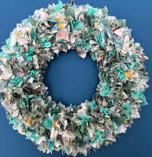 Easter Wreath - Spring Rag Handcrafted Patterned & Plain Fabrics Shabby Chic Quirky Wall Or Door Decor Perfect Gift - image 1