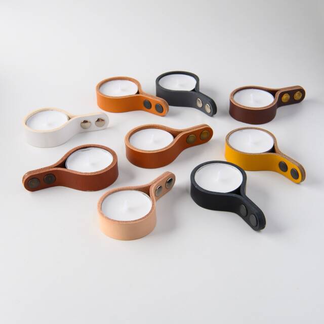 Tealight Candle Holder, Italian Leather, Made in Germany, Minimalistic Home Decor - image 1
