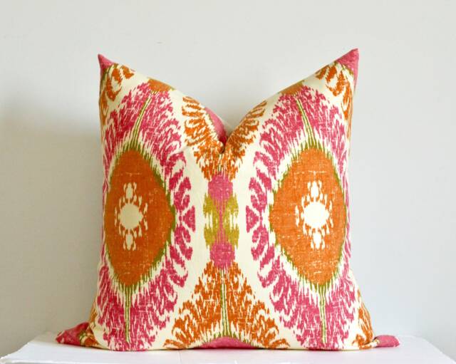 Bright Pink Ikat Pillow The Lina Cover & Orange Abstract Large Scale Pattern Throw 26x26 - image 1