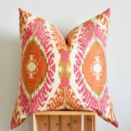 Bright Pink Ikat Pillow The Lina Cover & Orange Abstract Large Scale Pattern Throw 26x26 - thumbnail 3