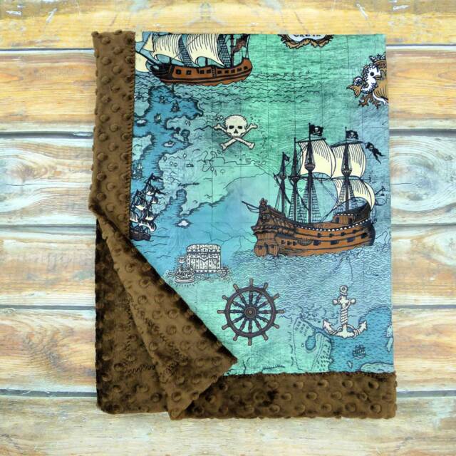 Nautical Baby Blanket - Pirate Nursery Bedding Personalized Minky - image 1
