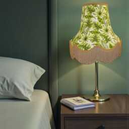 Green Tropical Palm Leaf Lampshade With Gold Fringe Handmade For Ceiling Pendants Shades, Table & Floor Standard Lamp Shades - thumbnail 3