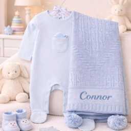 Personalised Baby Gift Set - Embroidered Blanket, Sleepsuit, Custom Name Keepsake - thumbnail 3
