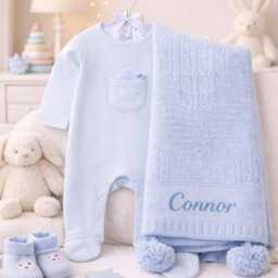 Personalised Baby Gift Set - Embroidered Blanket, Sleepsuit, Custom Name Keepsake - thumbnail 2