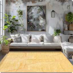 Hand Tufted Yellow Moroccan Rug, Shag Berber Rug, Large Area Rug - thumbnail 4