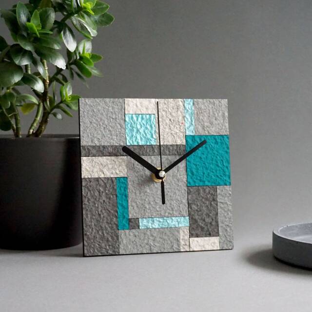 Modern Eco Friendly Desk Clock Made From Recycled Paper, Contemporary Geometric Grey Table For Sustainable Home, 1st Anniversary Gift - image 1