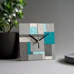 Modern Eco Friendly Desk Clock Made From Recycled Paper, Contemporary Geometric Grey Table For Sustainable Home, 1st Anniversary Gift - thumbnail 1
