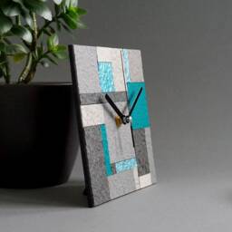 Modern Eco Friendly Desk Clock Made From Recycled Paper, Contemporary Geometric Grey Table For Sustainable Home, 1st Anniversary Gift - thumbnail 3