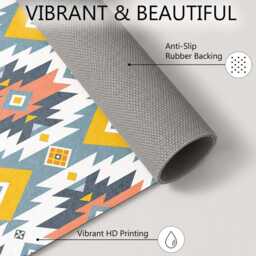 Blue Yellow Tribal Geometric Rug Non-Slip Soft Area Carpet Bedroom Living Room Hallway Mat Decor - Made in UK - thumbnail 4