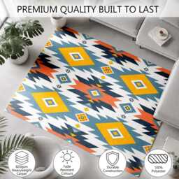 Blue Yellow Tribal Geometric Rug Non-Slip Soft Area Carpet Bedroom Living Room Hallway Mat Decor - Made in UK - thumbnail 3