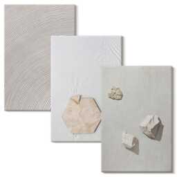 3 Piece Canvas Set - Light Textures On The Sand, Delicate Boho Style, Beige Wall Art, Natural Hanging - thumbnail 2