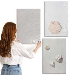 3 Piece Canvas Set - Light Textures On The Sand, Delicate Boho Style, Beige Wall Art, Natural Hanging - thumbnail 3
