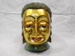 Green Jade Gold Face Buddha Head Statue, Gemstone Gautam Bust, Spiritual Religious Altar Decor - thumbnail 1