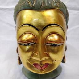 Green Jade Gold Face Buddha Head Statue, Gemstone Gautam Bust, Spiritual Religious Altar Decor - thumbnail 3