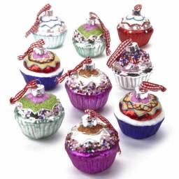 Set Of 9 Assorted Cupcakes With Sprinkles Christmas Tree Decoration - Festive Winter Baking Star Baker Bake Off Cakes Dessert Sweet Candy