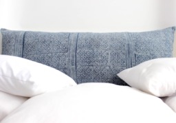 "Vintage Hmong Hemp Pillow Hand Woven Indigo Batik - 14"" X 36" - thumbnail 1