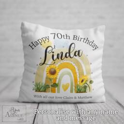 70Th Birthday Cushion Mum Birthday Gift Women Personalised 70 Year Old Sunflowers Pillow Her Granny Nan Nana Friend Wife Sister Present - thumbnail 1