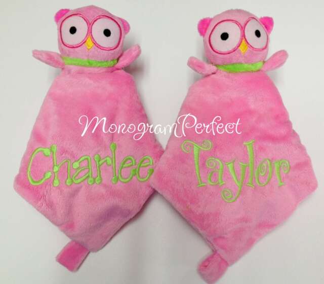 Personalized Pink Owl Lovie Security Blanket - Great Baby Shower Gift - image 1